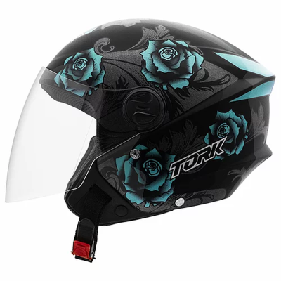 CAPACETE NEW LIBERTY THREE FLOWERS BRILHANTE TAM 56 AZUL/PT